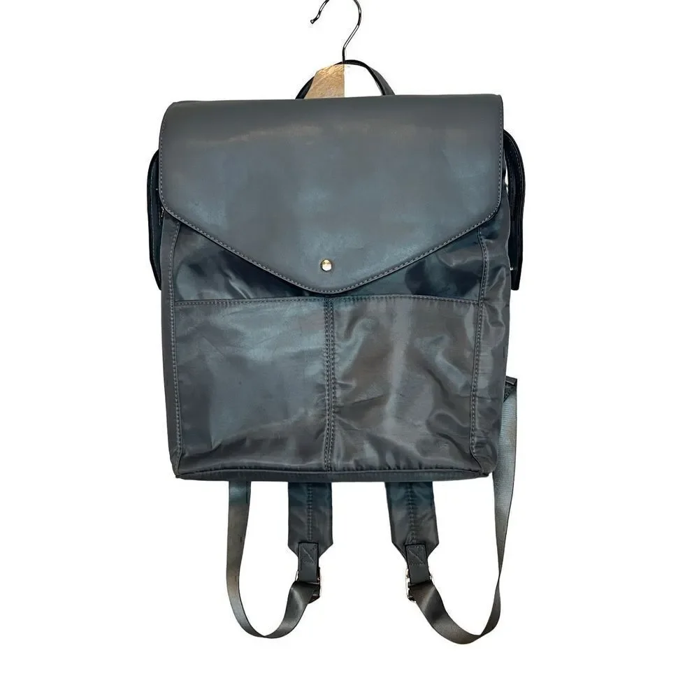 Backpack A New Day Light Gray Zip Top Faux Leather Commuter Adjustable Straps